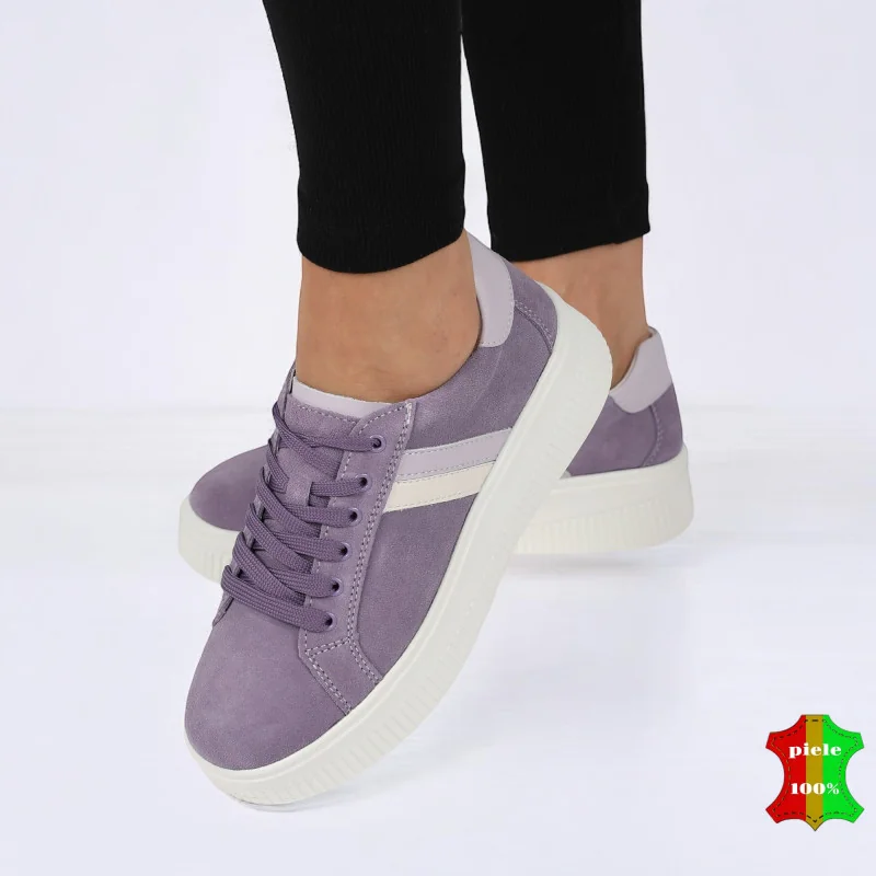 Chaussures décontractées violettes pour femmes en cuir naturel, confortables |MODEZA|