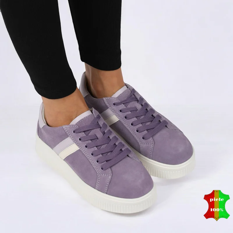 Chaussures décontractées violettes pour femmes en cuir naturel, confortables |MODEZA|