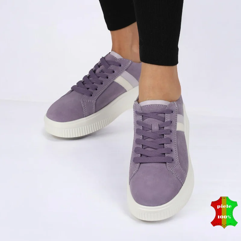 Chaussures décontractées violettes pour femmes en cuir naturel, confortables |MODEZA|