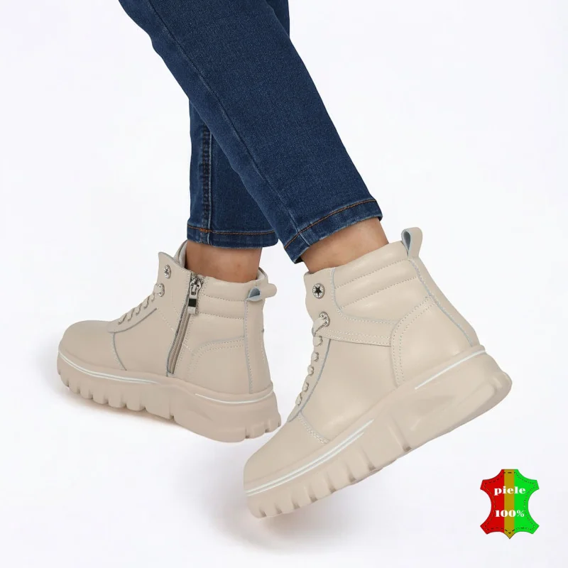 Bottes en fourrure beige pour femme en cuir véritable, idéales | ZOLPA |