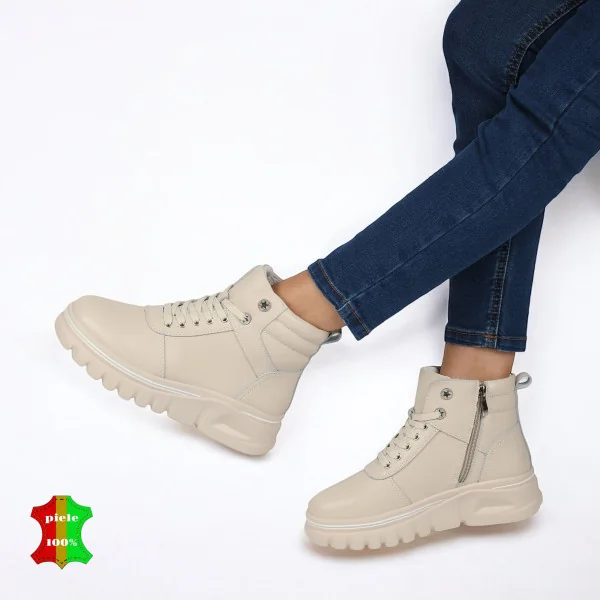 Bottes en fourrure beige pour femme en cuir véritable, idéales | ZOLPA |