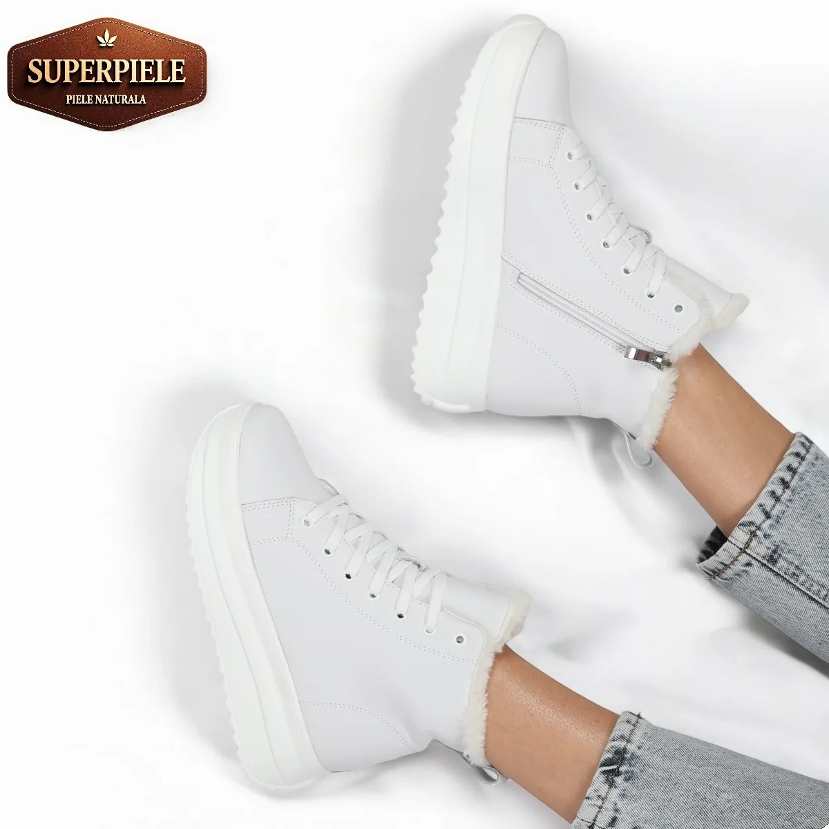Superpiele - Magazin Online de Încăltăminte-Genti din Piele NaturalăGhete Imblanite Confortabile albe din Piele naturala |REPANDO|