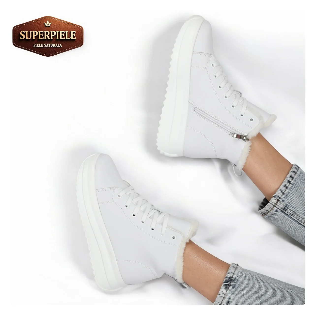 Superpiele - Magazin Online de Încăltăminte-Genti din Piele NaturalăGhete Imblanite Confortabile albe din Piele naturala |REPANDO|