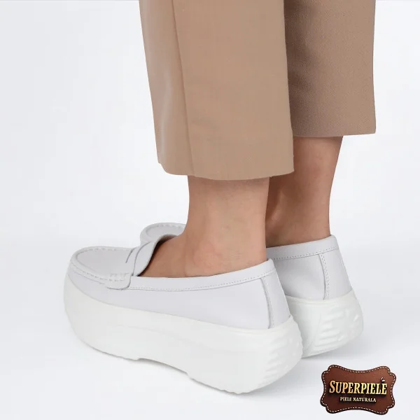 Mocassins blancs en cuir véritable pour femme à plateforme haute |FAMIVO 1|