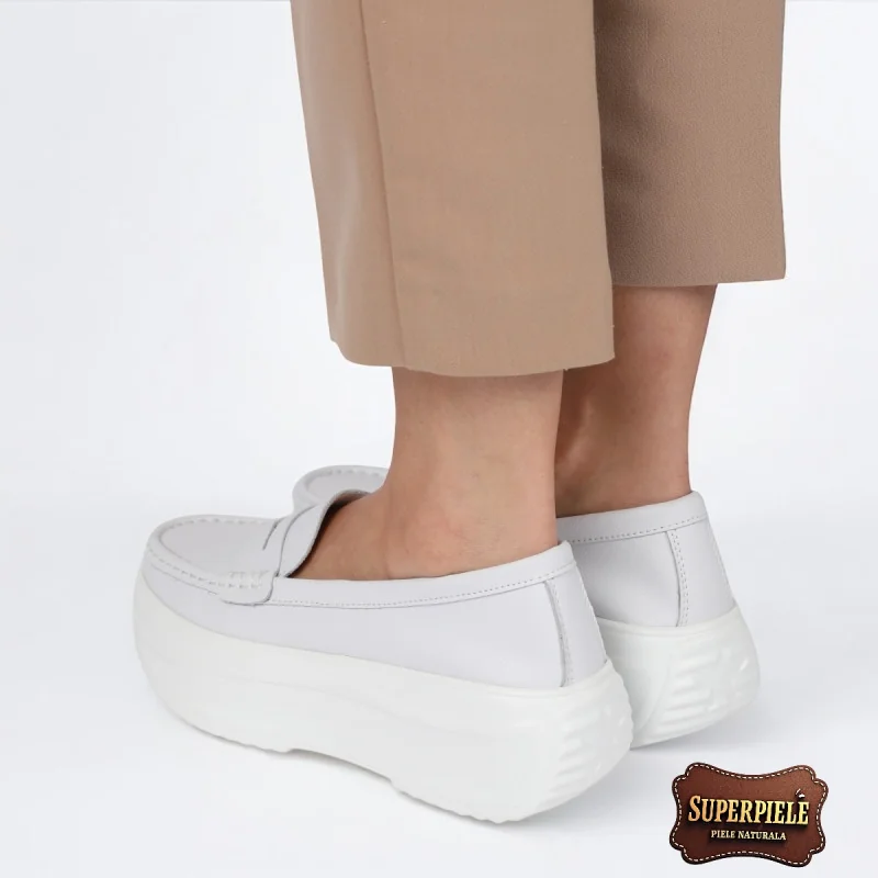 Mocassins blancs en cuir véritable pour femme à plateforme haute |FAMIVO 1|