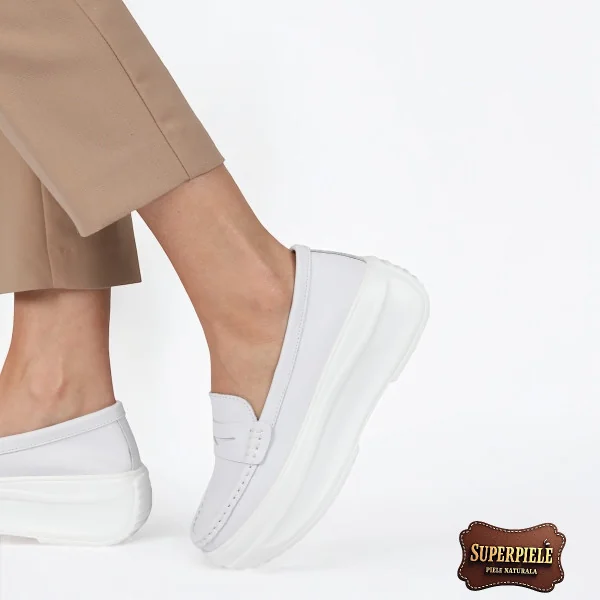 Mocassins blancs en cuir véritable pour femme à plateforme haute |FAMIVO 1|