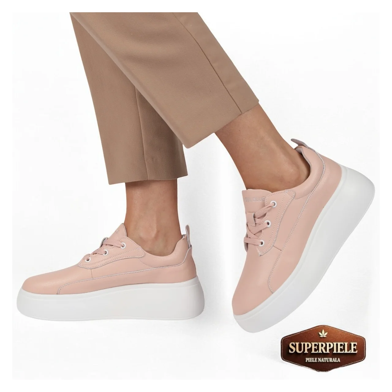 chaussures décontractées roses pour femmes en cuir véritable avec plateforme |ALYXIO|
