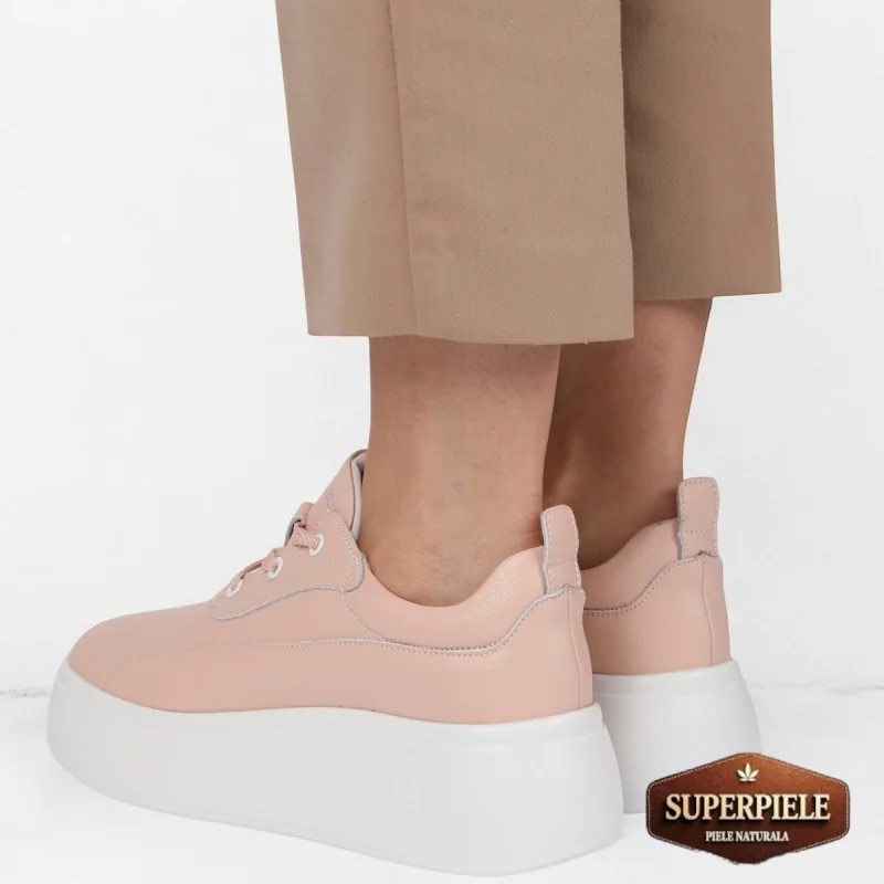 chaussures décontractées roses pour femmes en cuir véritable avec plateforme |ALYXIO|