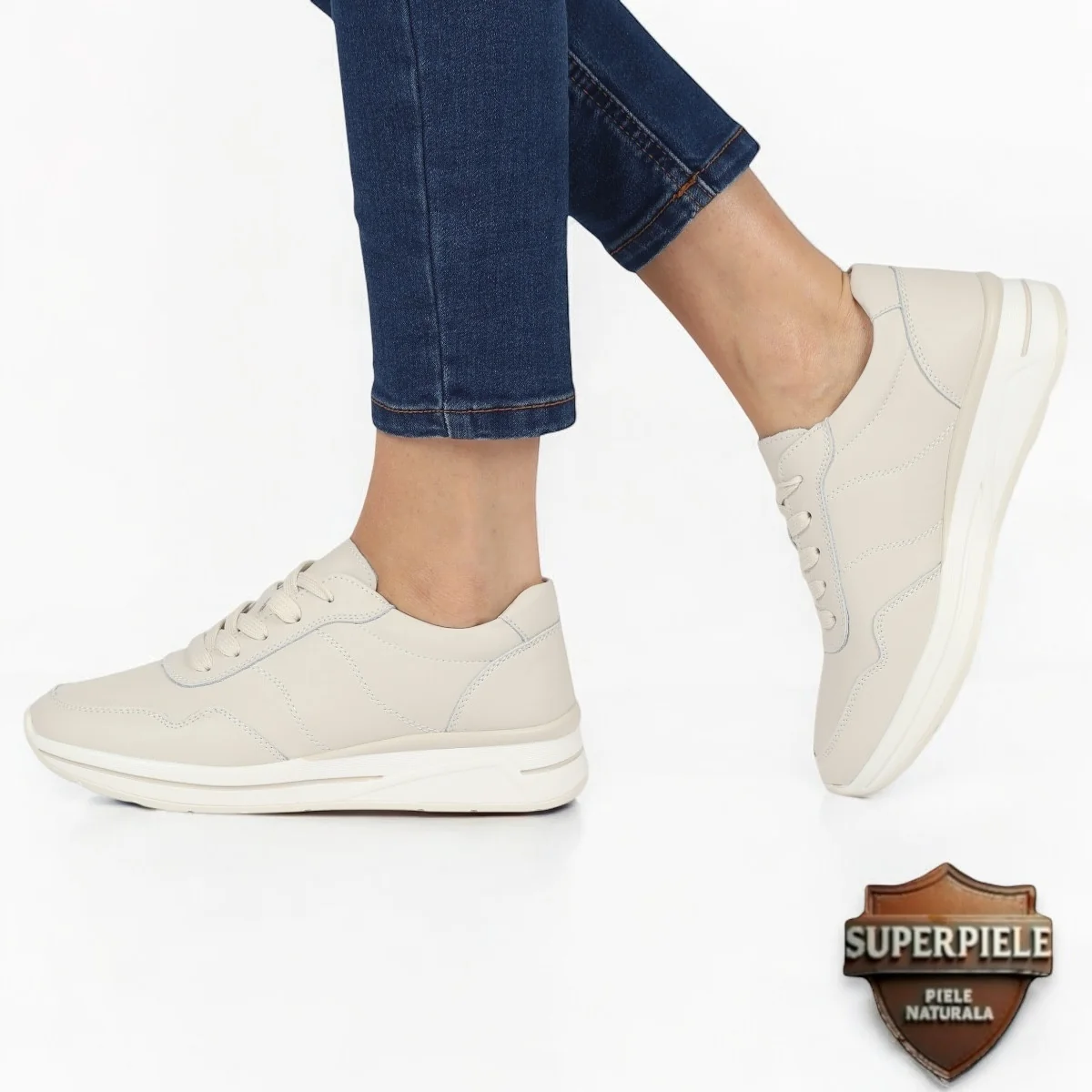 online winkel voor damesschoenen van echt leerbeige dames casual schoenen van echt leer met veters |FORZANO|