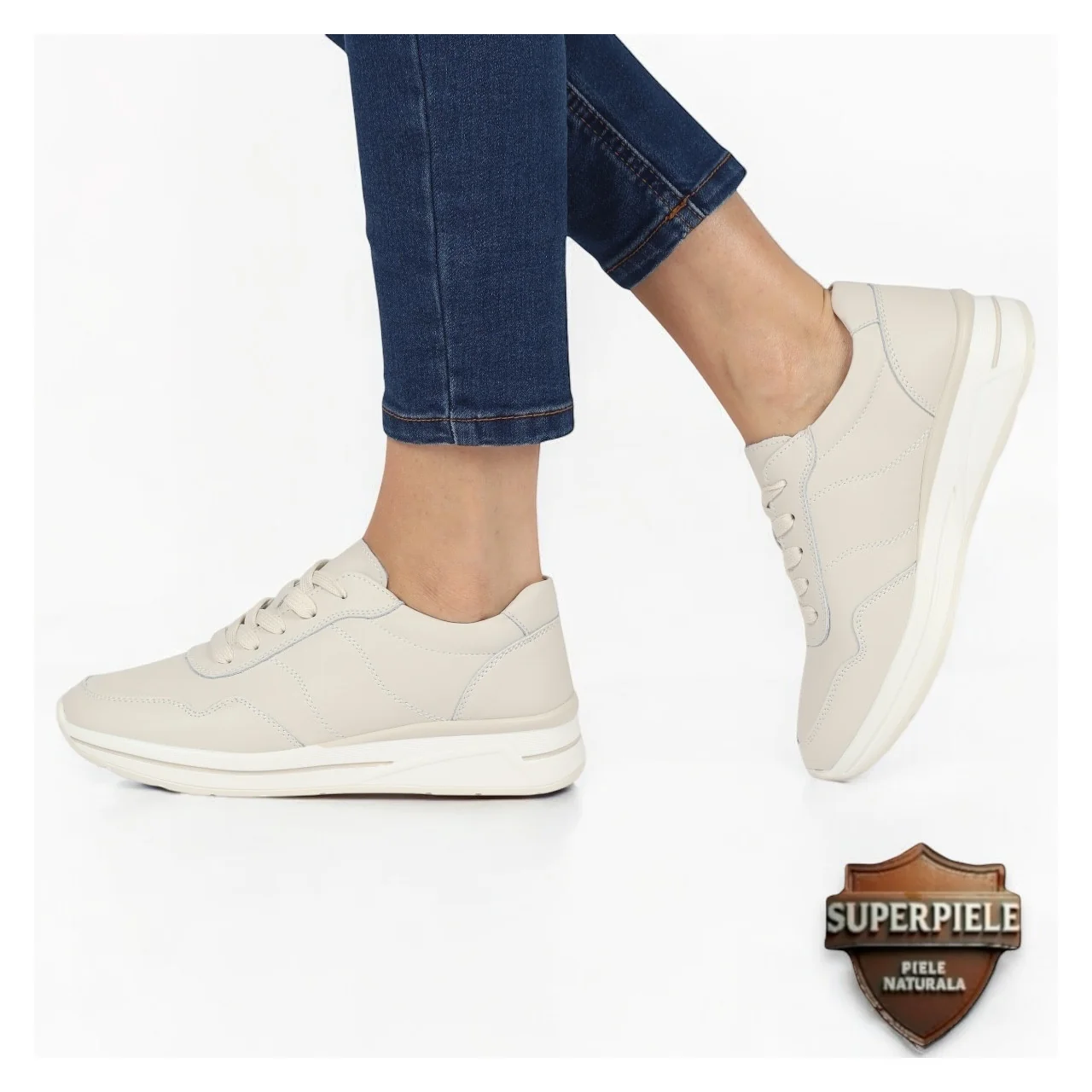online winkel voor damesschoenen van echt leerbeige dames casual schoenen van echt leer met veters |FORZANO|