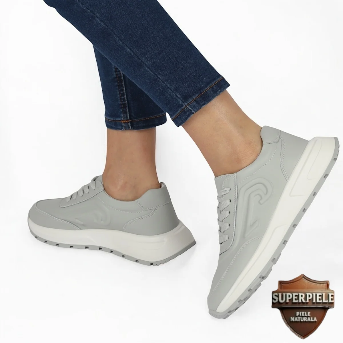 Chaussures décontractées en cuir véritable gris pour femmes |ITAZOMA|