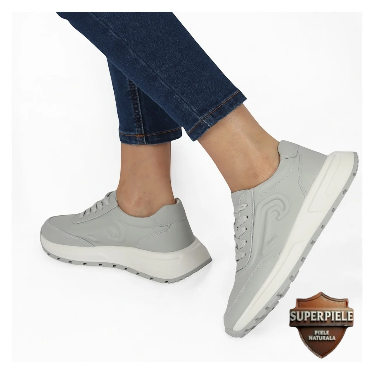 Chaussures décontractées en cuir véritable gris pour femmes |ITAZOMA|