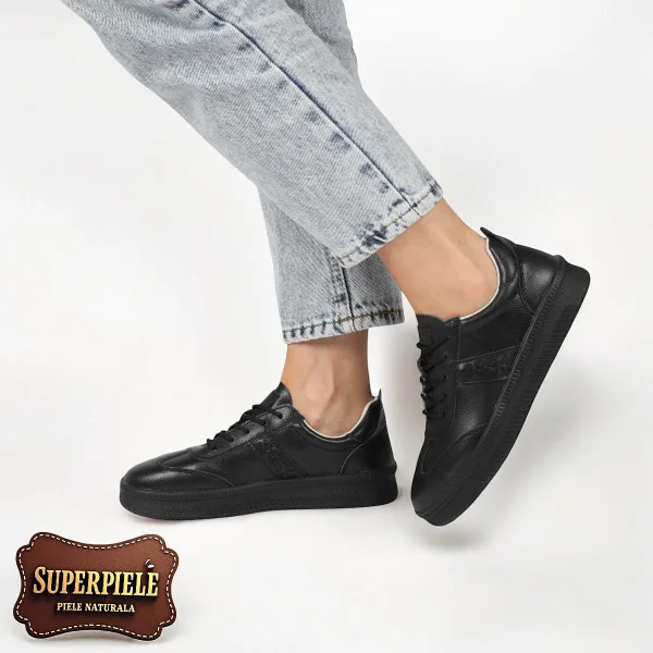 copy of Pantofi casual damă din piele naturală negri cu șireturi