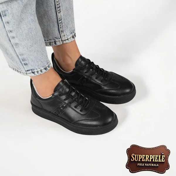 copy of Pantofi casual damă din piele naturală negri cu șireturi