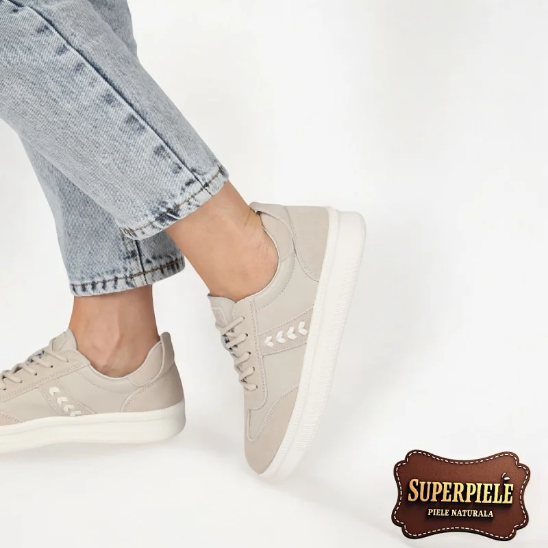 chaussures femme en cuir véritable beige à semelle légère |ROUBIMO|