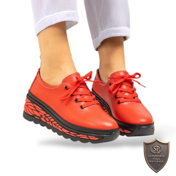 Damen Freizeitschuhe, Naturleder, rot und schwarz, mit Schnürverschluss |ROMANGO|