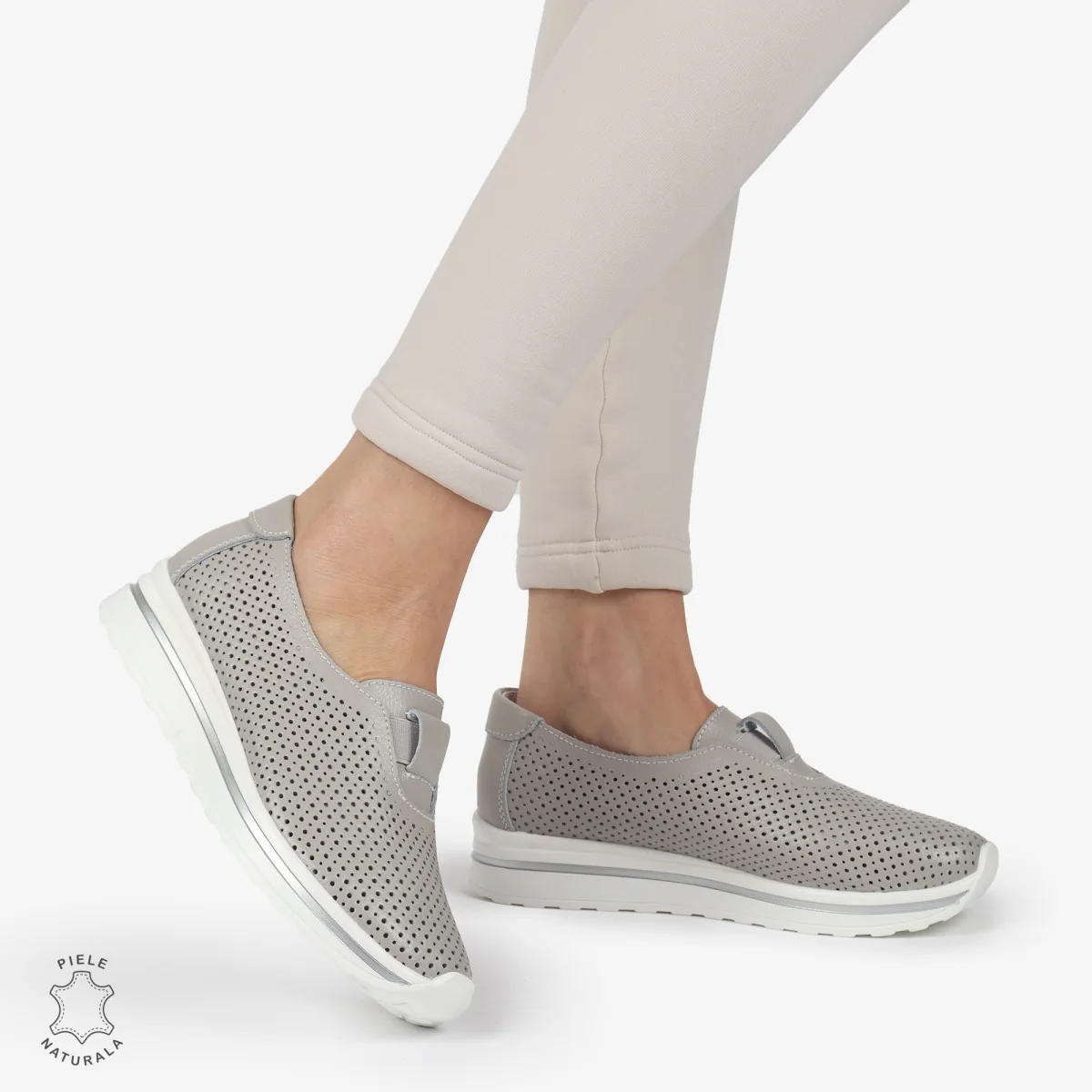 Γυναικεία Casual Γκρι Παπούτσια με Τρύπες από Γνήσιο Δέρμα |FATEN|