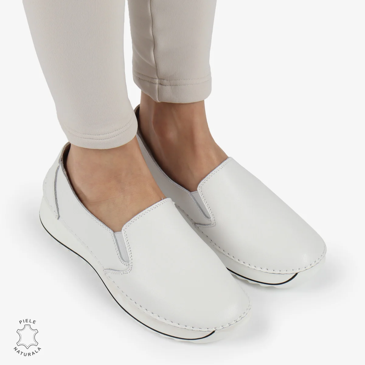 Balerini-MocasiniPantofi Casual dama Piele Naturala Albi fara siret |BLUVO|