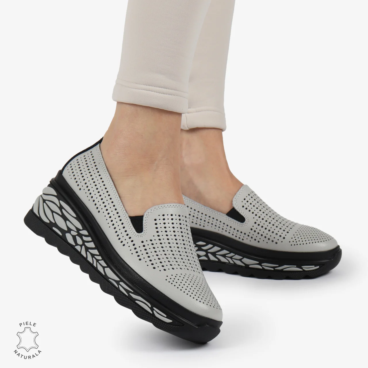 Nieuwsdames casual schoenen grijs echt leer met platform |DILINO|