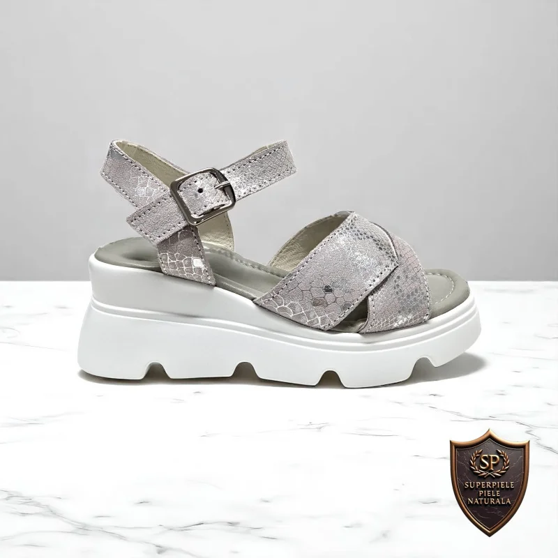 Damensandalen, naturgraues Leder, dicke Sohle und Schnallenverschluss |RODRIVOZ|