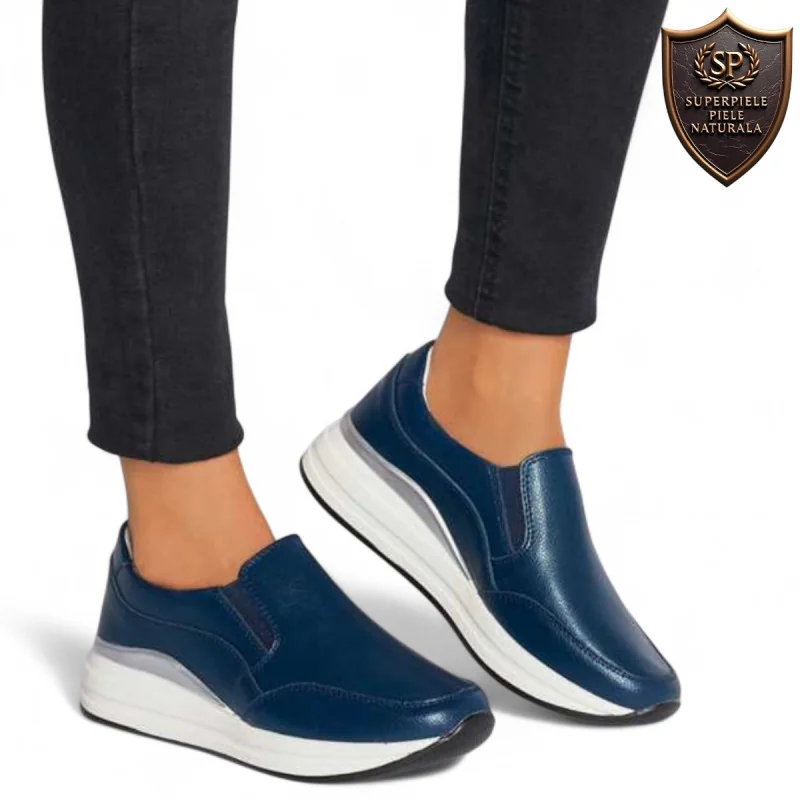 Chaussures décontractées, cuir naturel, bleu marine, sans lacets |RONA|