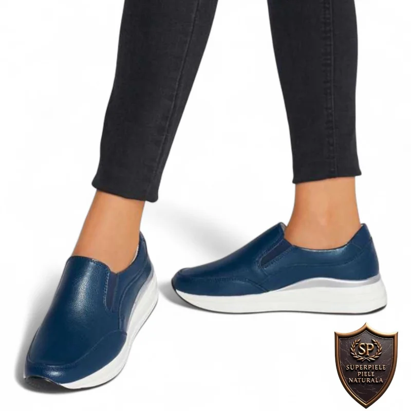 Chaussures décontractées, cuir naturel, bleu marine, sans lacets |RONA|