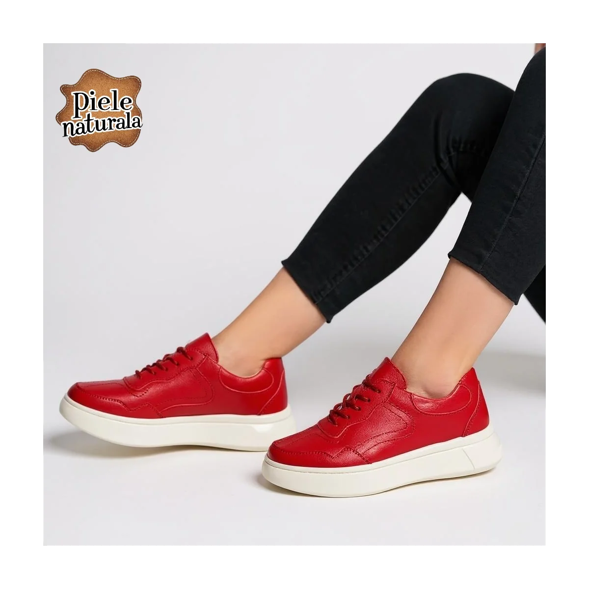 chaussures décontractées rouges pour femmes, cuir naturel avec lacets |NATURA| chaussures décontractées rouges pour femmes, cuir naturel avec lacets |NATURA|