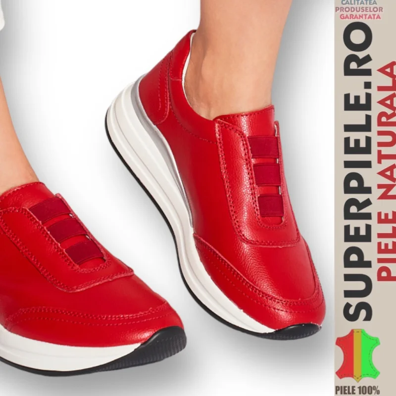 Tienda online de zapatos de piel auténtica para mujer.Zapatillas rojas de mujer, piel natural, sin cordones |ODYZA|