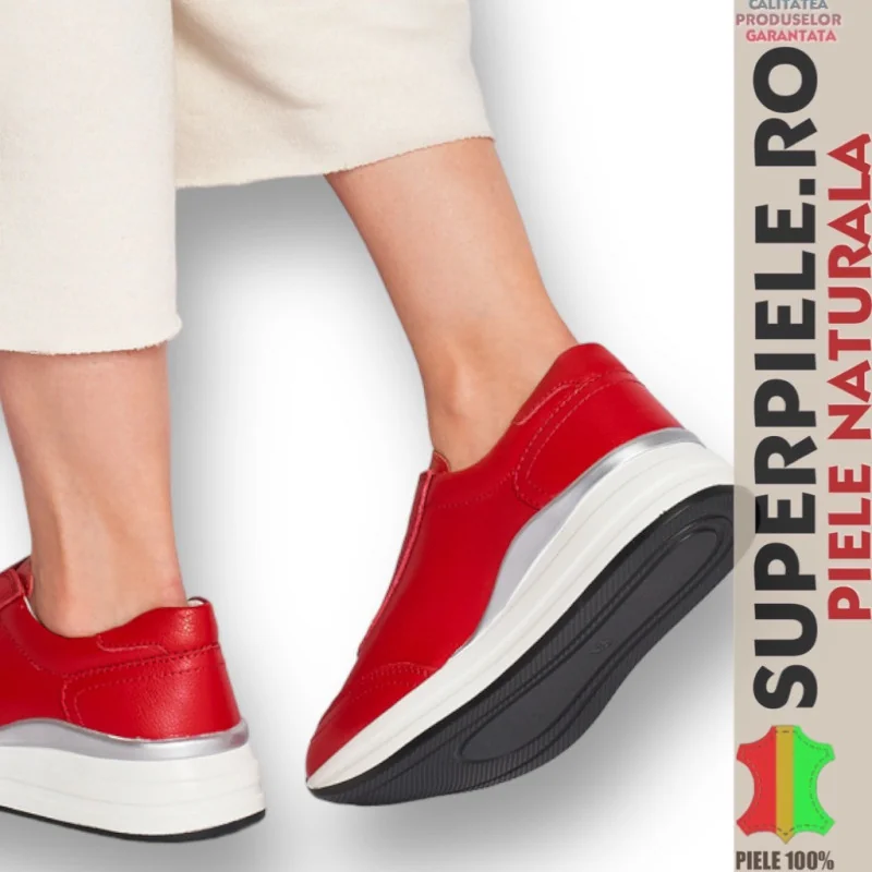 Tienda online de zapatos de piel auténtica para mujer.Zapatillas rojas de mujer, piel natural, sin cordones |ODYZA|