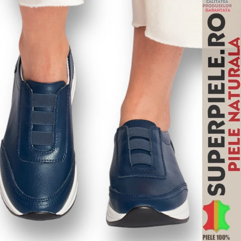 Superpiele - Magazin Online de Încăltăminte-Genti din Piele Naturalăsneakers dama bleumarin fara siret piele naturala |ODYZA|