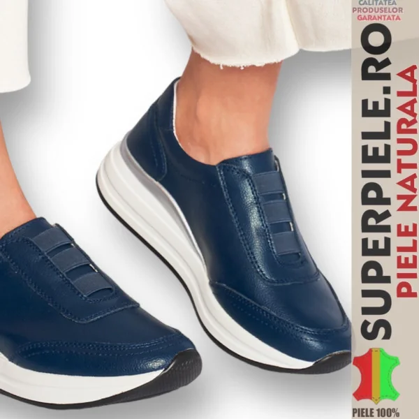 Superpiele - Magazin Online de Încăltăminte-Genti din Piele Naturalăsneakers dama bleumarin fara siret piele naturala |ODYZA|