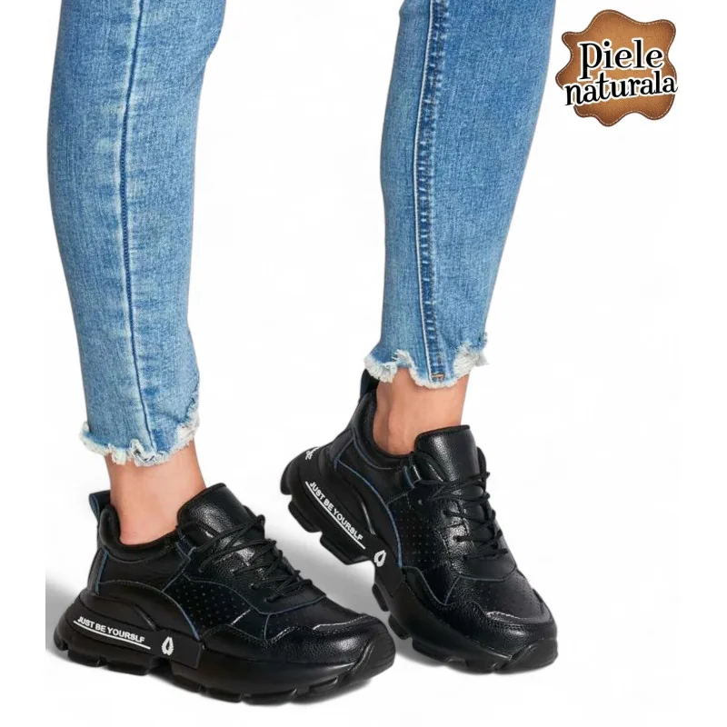 Baskets sportives femme en cuir naturel avec lacets |Polisano|