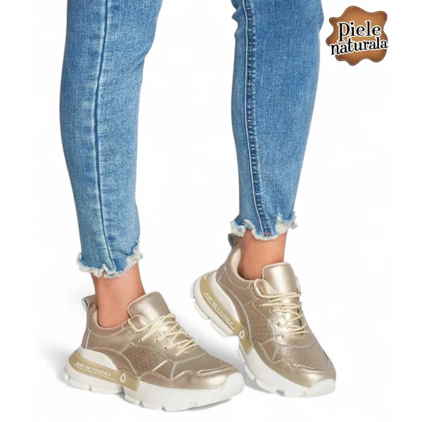 Damen sportliche Sneaker aus echtem Leder mit Schnürsenkeln|Polisano|