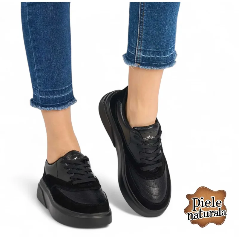 Tienda online de zapatos de piel auténtica para mujer.Zapatos casuales negros de mujer, piel auténtica con ante | Kyiv | - 5 colores