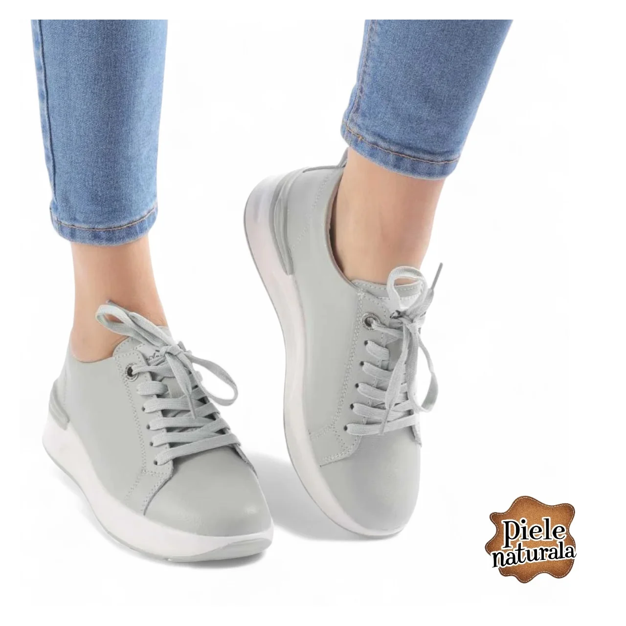Chaussures décontractées vertes pour femmes avec lacets, cuir véritable |SAMA|