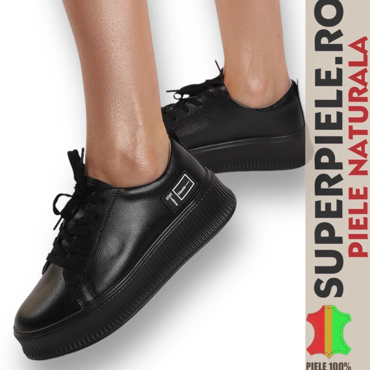 Superpiele - Magazin Online de Încăltăminte-Genti din Piele NaturalăAdidasi dama negri piele naturala cu talpa neagra|KANAZA|-5 culori