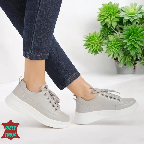 Mocassins femme en cuir véritable gris foncé à lacets -|WAFA|