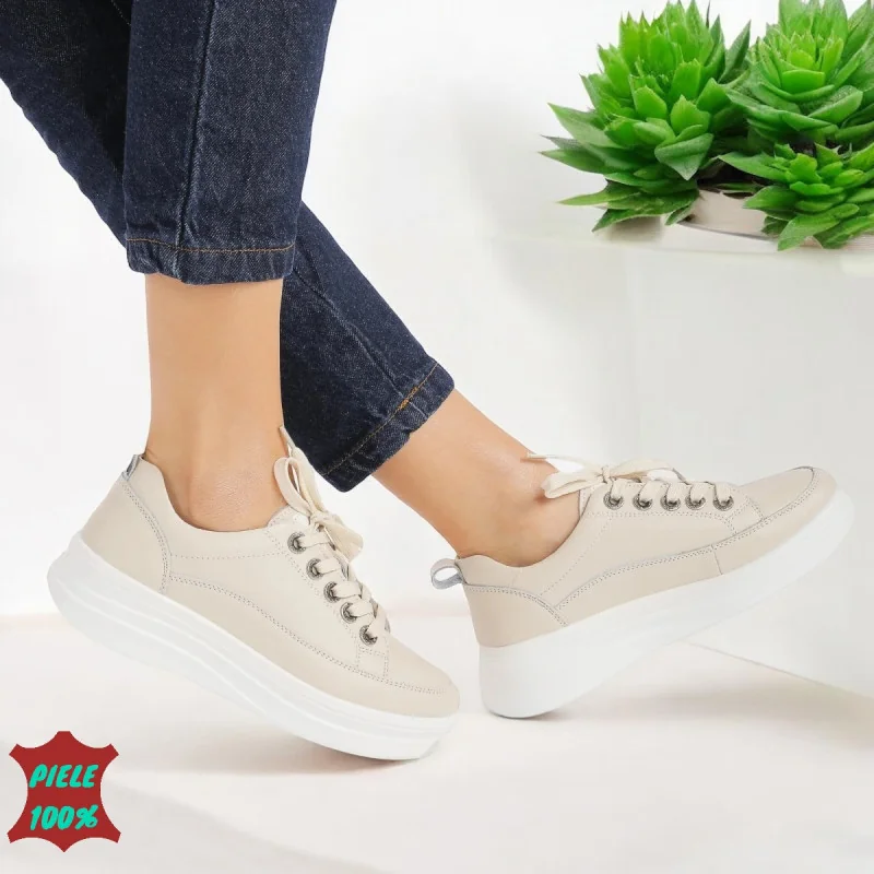 Superpiele - Magazin Online de Încăltăminte-Genti din Piele Naturalăpantofi casual bej dama din piele naturala cu siret |ZAPOKA|-5 culori