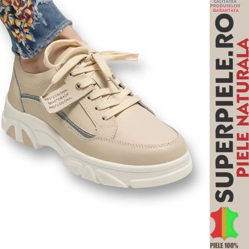 Superpiele - Magazin Online de Încăltăminte-Genti din Piele NaturalăSneakers dama bej piele naturala |LENSKI| talpa groasa cu eticheta