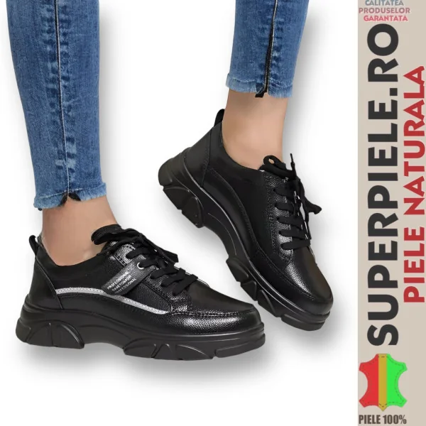 Graue Damen-Freizeitschuhe aus echtem Leder mit dicken Sohlen T6086