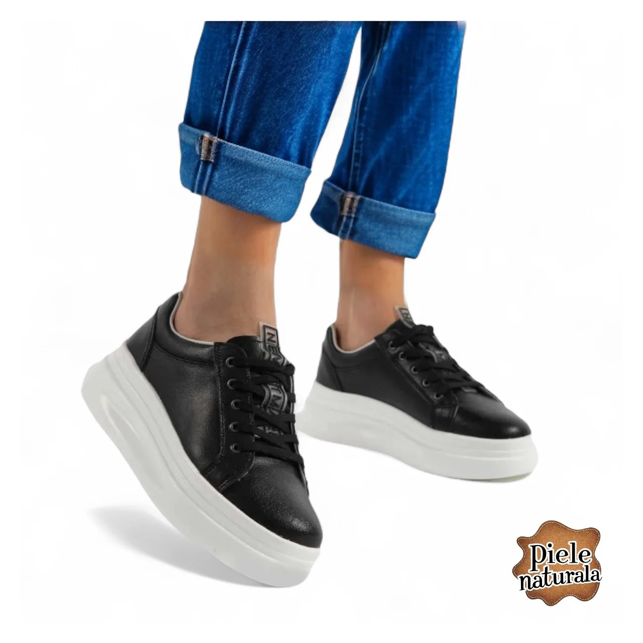 Freizeitschuhe aus echtem Leder mit dicker weißer Sohle |RENTOZ|