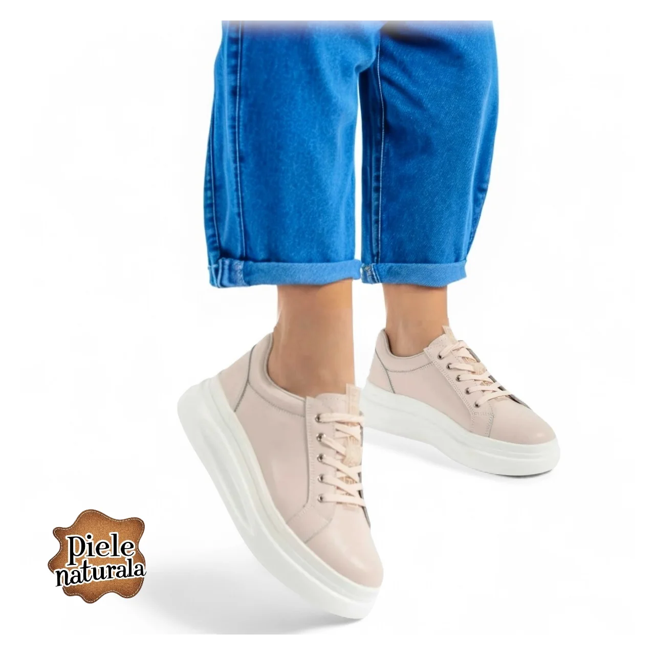 Freizeitschuhe aus echtem Leder mit dicker weißer Sohle |RENTOZ|