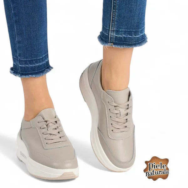 Baskets blanches pour femmes en cuir naturel perforé à lacets Tu24082-1