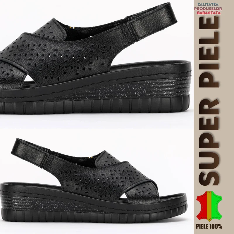 sandale papučeCrne sandale od prirodne kože za žene |TAZOMA|