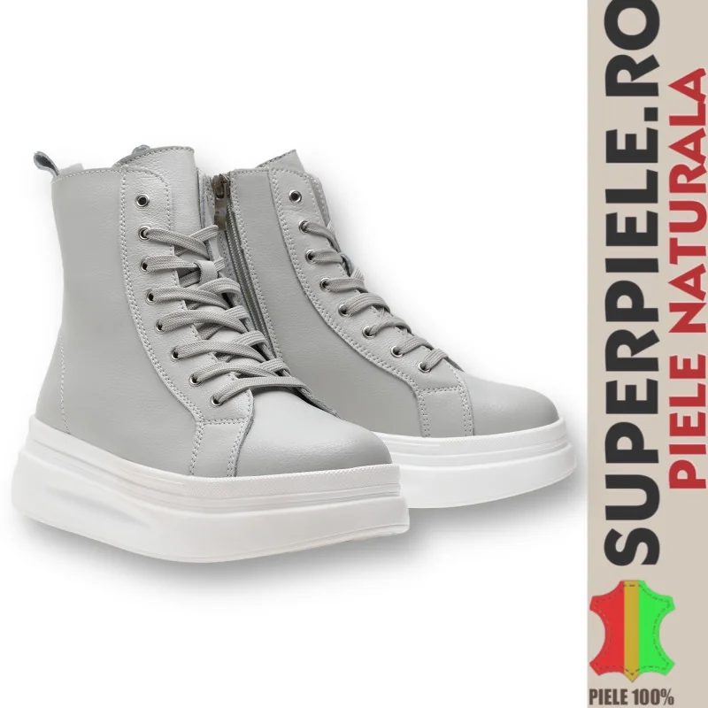 Bottes en fourrure grise en cuir naturel AVEC PLATEFORME |PAMERO|
