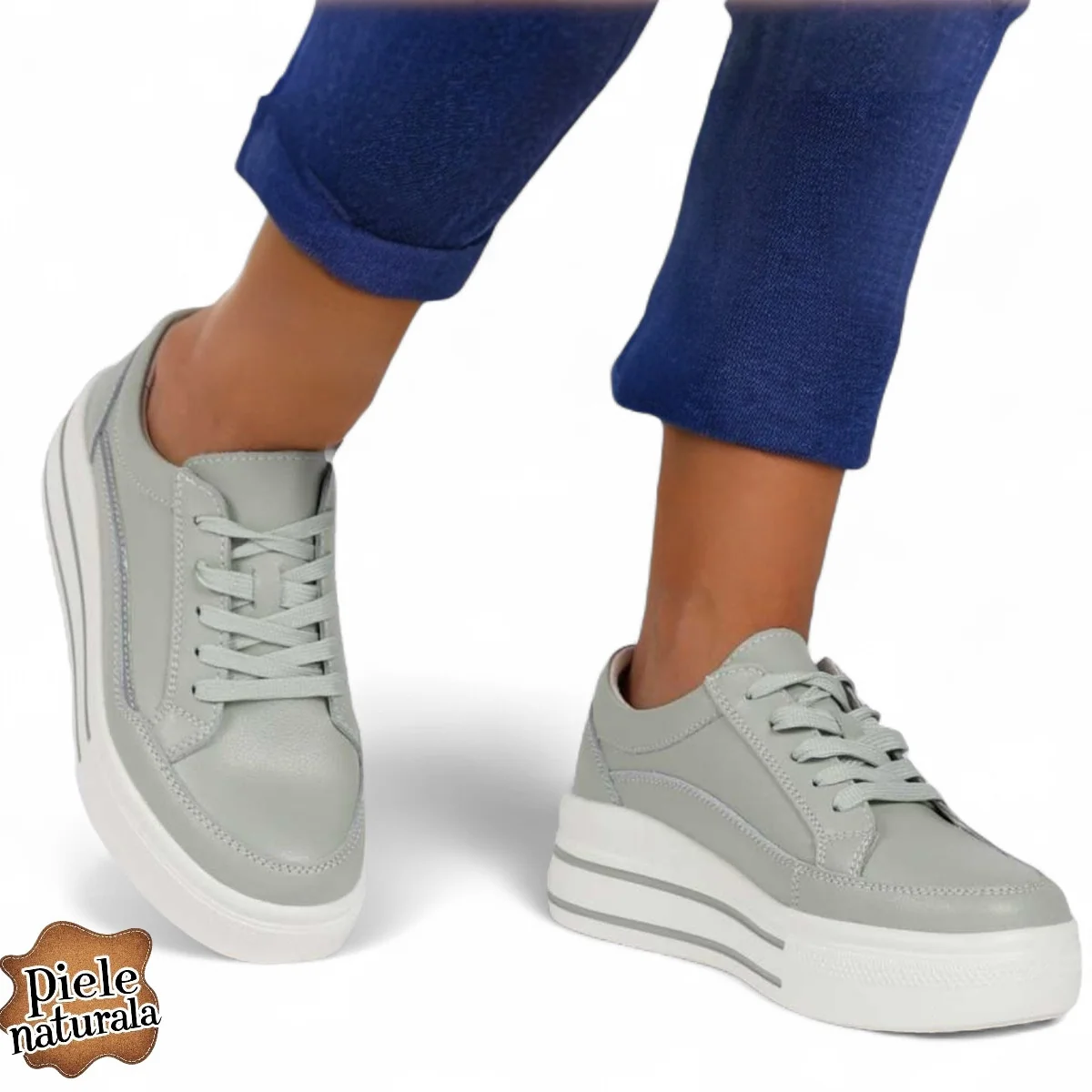 online winkel voor damesschoenen van echt leerDames casual schoenen in groen echt leer met vetersluiting