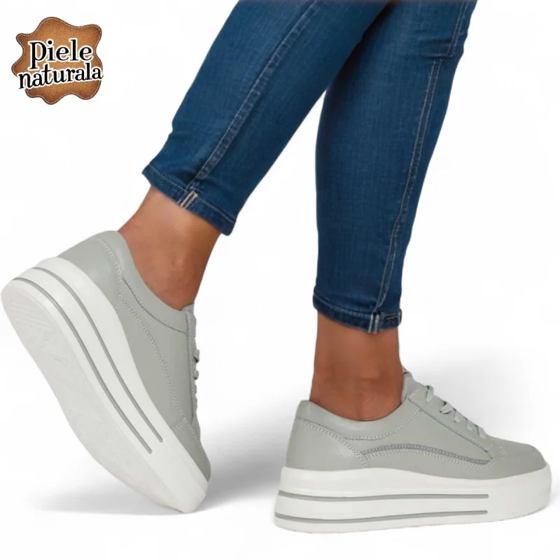 online winkel voor damesschoenen van echt leerDames casual schoenen in groen echt leer met vetersluiting