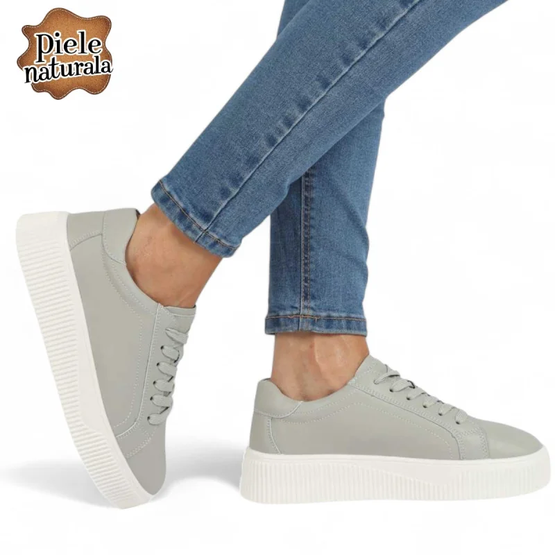 Chaussures décontractées pour femmes, cuir naturel, Barila, à bout rond |MIKATOZ|