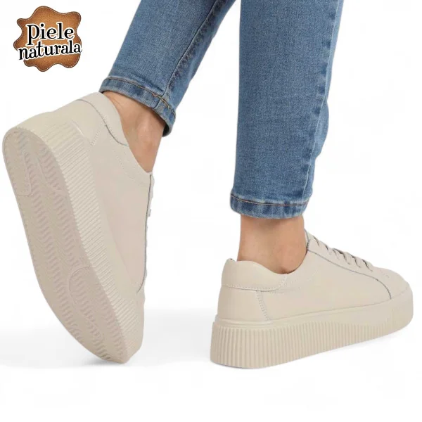 Chaussures décontractées grises pour femmes en cuir véritable à semelles épaisses T-6055