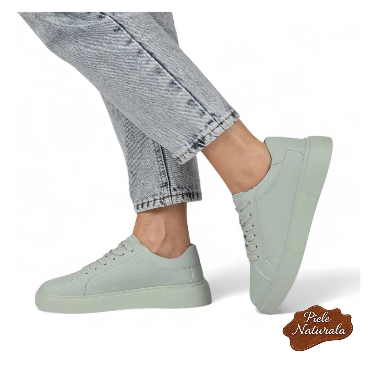 Damen-Casual-Schuh aus echtem grünen Leder mit Schnürung|NAKIMOZ|
